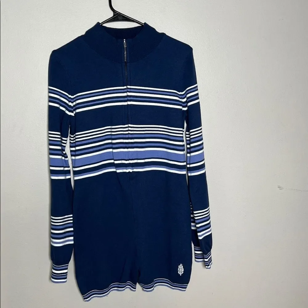 NWOT Free People Movement Blue It's Cold Outside Playsuit Navy Striped Sz Medium